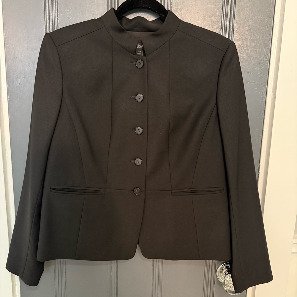 Ann Taylor Black Stretch Wool Blazer jacket - 14 Petite